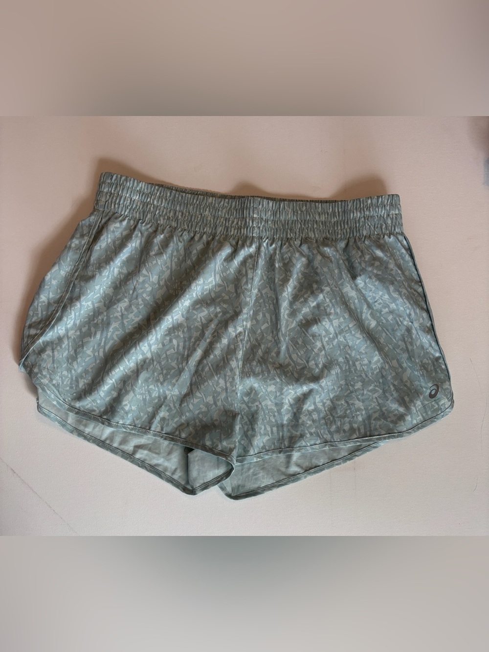 Women's Asics Green Patterned Athletic Shorts with Drawstring Size Large